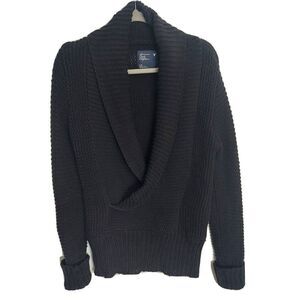 American Eagle Outfitters Womens LARGE Sweater Black Deep Neck Faux Wrap